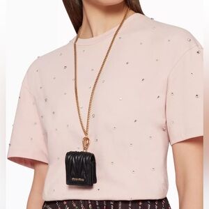 Miu Miu Black Matelassé AirPods Case with Gold Lanyard